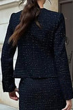 Vestido de trabajo midi de manga larga de 2 piezas de tweed negro
