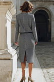 Vestido de trabajo midi de un solo pecho con lápiz de tweed de 2 piezas Grey Mix
