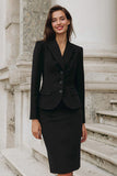 Vestido midi de lápiz con solapa de pico negro de 2 piezas