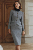Vestido de trabajo midi lápiz de tweed gris de 2 piezas