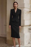 Vestido de trabajo midi de 2 piezas con solapa con muescas negras