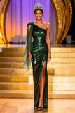 Vestido largo de sirena de un hombro con abertura y abertura