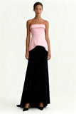 Vestido largo formal sin tirantes negro y rosa