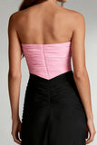 Vestido largo formal sin tirantes con tirantes y tubo fruncido negro y rosa
