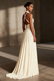 Vestido Formal Largo sin Espalda Halter de Marfil