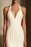 Vestido Formal Largo sin Espalda Halter de Marfil