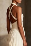 Vestido Formal Largo sin Espalda Halter de Marfil