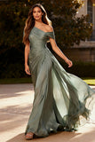 Vestido Formal Plisado de Línea A de Chifón de Un Hombro Dusty Sage