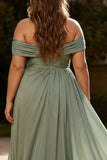 Vestido formal largo de talla grande de Salvia Salvia Un hombro plisado