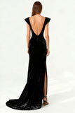 Vestido Formal Largo de Sirena con Cuello Cuadrado y Brillante con Abertura
