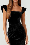 Vestido Formal Largo de Sirena con Cuello Cuadrado y Brillante con Abertura