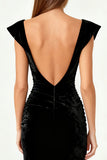 Vestido Formal Largo de Sirena con Cuello Cuadrado y Brillante con Abertura