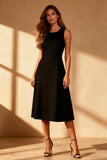 Vestido de cóctel midi con cuello redondo negro A Line