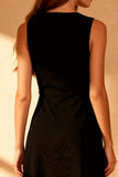 Vestido de cóctel midi con cuello redondo negro A Line