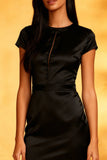Vestido de cóctel midi sirena negro con mangas cortas