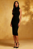 Vestido de cóctel midi ajustado de cuello alto negro