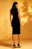 Vestido de cóctel midi ajustado de cuello alto negro
