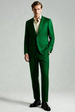 Trajes de 2 piezas con solapa de pico verde oscuro para hombre