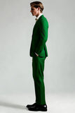 Trajes de 2 piezas con solapa de pico verde oscuro para hombre