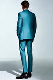 Trajes de hombre de 3 piezas con solapa de pico azul pavo real