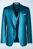 Trajes de hombre de 3 piezas con solapa de pico azul pavo real