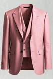 Gris Rosa Solapa de pico Soltero de 3 piezas Trajes formales para hombres