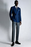 Blazer de doble botonadura con solapa de pico azul marino para hombre