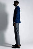 Blazer de doble botonadura con solapa de pico azul marino para hombre
