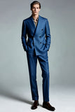 Blazer de doble botonadura con solapa de pico azul oscuro para hombre