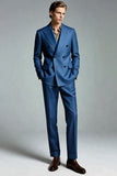 Blazer de doble botonadura con solapa de pico azul oscuro para hombre