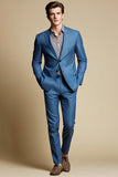 Blazer de hombre de botonadura simple con solapa de muesca azul gris