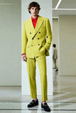 Blazer formal de doble botonadura con solapa de pico amarilla para hombre