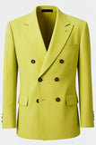 Blazer formal de doble botonadura con solapa de pico amarilla para hombre