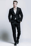 Mix Black Grid 2-Piece Slim Fit Solapa con muescas Trajes formales para hombres