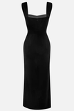 Vestido largo de fiesta de sirena de terciopelo negro con lazo