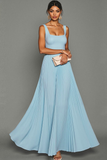 Vestido Formal Largo Plisado A Azul Cielo
