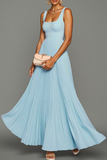 Vestido Formal Largo Plisado A Azul Cielo