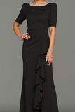Vestido largo formal con volantes de sirena negra brillante con abertura