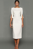 Vestido formal midi con cuello barco y vaina blanca
