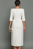 Vestido formal midi con cuello barco y vaina blanca