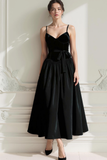 Vestido largo formal de terciopelo con tirantes finos Cabernet A Line