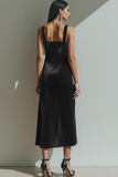 Vestido Formal Largo de Terciopelo Negro con Abertura