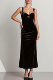 Vestido Formal Largo de Terciopelo Negro con Abertura