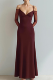 Vestido Formal Largo con Hombros Descubiertos y Mangas Negro