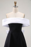 Vestido de cóctel corto con hombros descubiertos en negro con lazo