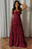 Vestido de dama de honor plisado rosa rubor sin tirantes A-Line