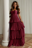 Vestido de dama de honor plisado rosa rubor sin tirantes A-Line