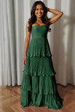 Vestido de dama de honor plisado rosa rubor sin tirantes A-Line