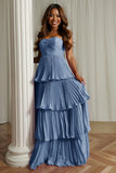 Vestido de dama de honor plisado rosa rubor sin tirantes A-Line
