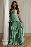 Vestido de dama de honor plisado rosa rubor sin tirantes A-Line